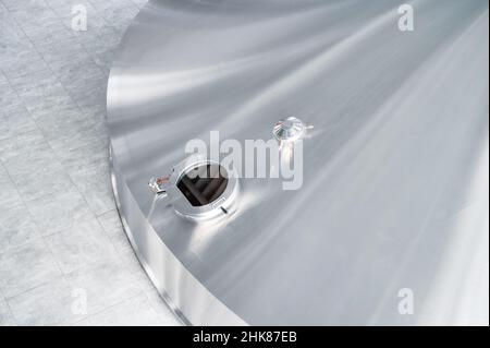 Mash vats of a brewery. Large metal fermentation tanks Stock Photo