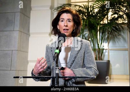 Washington, DC, USA. 2nd Feb, 2022. February 2, 2022 - Washington, DC, United States: U.S. Secretary of Commerce GINA RAIMONDO speaking to reporters at the U.S. Capitol. (Credit Image: © Michael Brochstein/ZUMA Press Wire) Stock Photo