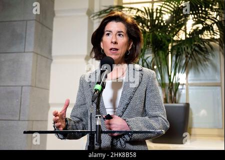 Washington, DC, USA. 2nd Feb, 2022. February 2, 2022 - Washington, DC, United States: U.S. Secretary of Commerce GINA RAIMONDO speaking to reporters at the U.S. Capitol. (Credit Image: © Michael Brochstein/ZUMA Press Wire) Stock Photo