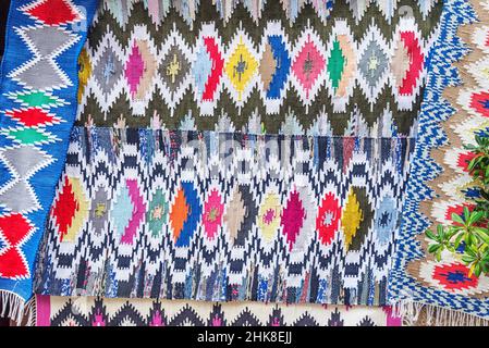 Traditional hand made carpets, Erice, Sicily, Italy Stock Photo