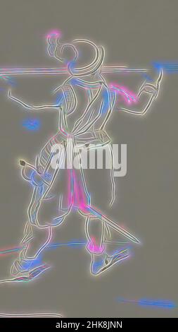 Inspired by Soldier, seen from the back, holding his skewer with outstretched arms in front of his head, Reimagined by Artotop. Classic art reinvented with a modern twist. Design of warm cheerful glowing of brightness and light ray radiance. Photography inspired by surrealism and futurism, embracing dynamic energy of modern technology, movement, speed and revolutionize culture Stock Photo