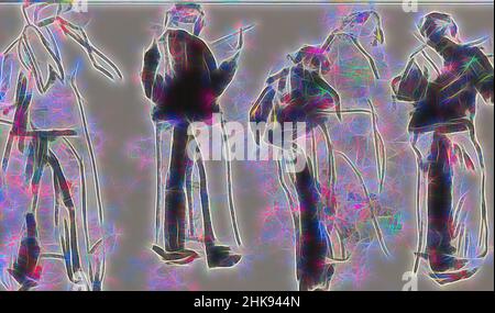 Inspired by Possible waiters or kitchen staff. Over the shoulder a cloth. Standing men, seen from behind, Reimagined by Artotop. Classic art reinvented with a modern twist. Design of warm cheerful glowing of brightness and light ray radiance. Photography inspired by surrealism and futurism, embracing dynamic energy of modern technology, movement, speed and revolutionize culture Stock Photo