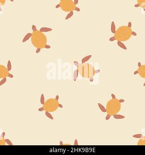 Sea turtles seamless pattern. Cute marine turtle in doodle style. Beautiful animals texture for fabric, wrapping paper, wallpaper, tissue, illustratio Stock Vector