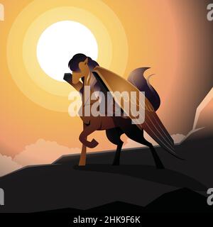 Dark Brown Pegasus Winged Horse Legendary Creature Epic Illustration Stock Vector