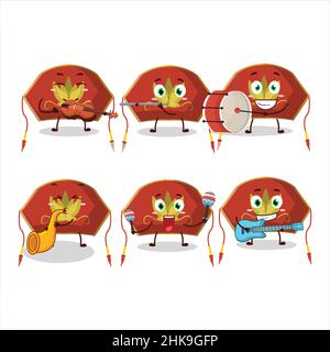 Cartoon character of red chinese woman hat playing some musical instruments. Vector illustration Stock Vector
