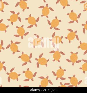 Sea turtles seamless pattern. Cute marine turtle in doodle style. Beautiful animals texture for fabric, wrapping paper, wallpaper, tissue, illustratio Stock Vector