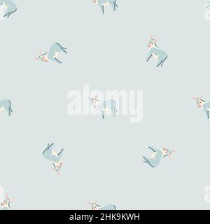 Seamless pattern of donkey. Domestic animals on colorful background. Vector illustration for textile prints, fabric, banners, backdrops and wallpapers Stock Vector