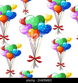 Seamless pattern heart-shaped colored balloons for Valentines Day. Stock Vector