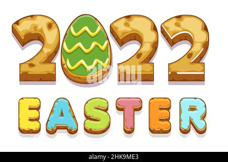 Happy easter 2022 postcard, biscuit cookie with egg. Stock Vector