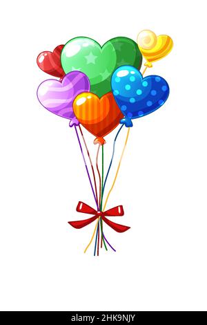 Bunch multi-colored heart-shaped balloons for Valentines Day. Stock Vector