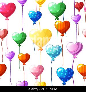 Seamless pattern heart-shaped colored balloons in the white background. Stock Vector