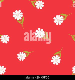 Chamomile pattern seamless in freehand style. Spring flowers on colorful background. Vector illustration for textile prints, fabric, banners, backdrop Stock Vector