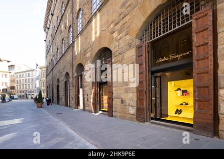 Florence, Italy. January 2022. the view of the windows of the Salvatore Ferragamo brand store in the city center Stock Photo