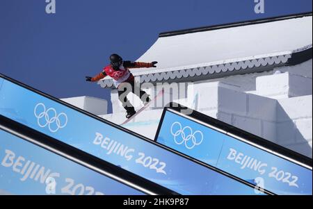 Zhangjiakou, China. 03rd Feb, 2022. Finland's Enni Rukajarvi completes a training run on the Snowboarding Slopestyle course at Genting Snow Park before the start of the 2022 Winter Olympics in Zhangjiakou, China on Thursday, February 3, 2022. Photo by Bob Strong/UPI Credit: UPI/Alamy Live News Stock Photo