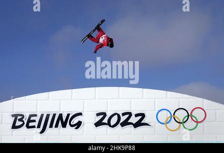 Zhangjiakou, China. 03rd Feb, 2022. Canada's Max Parrot completes a training run on the Snowboarding Slopestyle course at Genting Snow Park before the start of the 2022 Winter Olympics in Zhangjiakou, China on Thursday, February 3, 2022. Photo by Bob Strong/UPI Credit: UPI/Alamy Live News Stock Photo