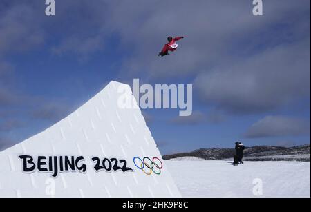 Zhangjiakou, China. 03rd Feb, 2022. Canada's Max Parrot completes a training run on the Snowboarding Slopestyle course at Genting Snow Park before the start of the 2022 Winter Olympics in Zhangjiakou, China on Thursday, February 3, 2022. Photo by Bob Strong/UPI Credit: UPI/Alamy Live News Stock Photo