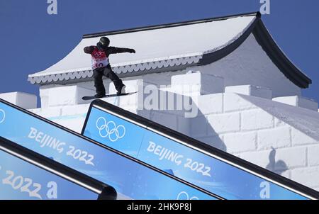 Zhangjiakou, China. 03rd Feb, 2022. Croatia's Lea Jugovac completes a training run on the Snowboarding Slopestyle course at Genting Snow Park before the start of the 2022 Winter Olympics in Zhangjiakou, China on Thursday, February 3, 2022. Photo by Bob Strong/UPI Credit: UPI/Alamy Live News Stock Photo