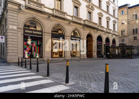 Florence, Italy. January 2022. the view of the windows of the Louis Vuitton brand store in the city center Stock Photo