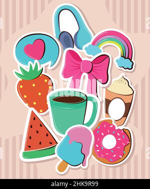 bundle stickers decoration Stock Vector