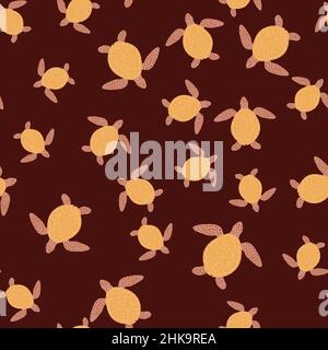 Sea turtles seamless pattern. Cute marine turtle in doodle style. Beautiful animals texture for fabric, wrapping paper, wallpaper, tissue, illustratio Stock Vector