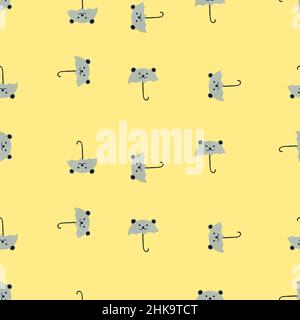 Bear umbrella seamless pattern. Funny characters background. Repeated texture in doodle style for fabric, wrapping paper, wallpaper, tissue. Vector il Stock Vector