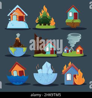 natural disasters cartoon Stock Vector