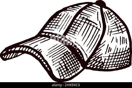 Baseball cap sketch isolated. Casual modern headwear in hand drawn style.Engraved design for poster, print, book illustration, logo, icon, tattoo. Vin Stock Vector
