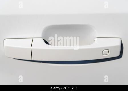 Car door handle. Keyless entry car door handle with touch sensor. Access button. Stock Photo