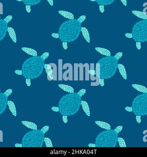 Sea turtles seamless pattern. Cute marine turtle in doodle style. Beautiful animals texture for fabric, wrapping paper, wallpaper, tissue, illustratio Stock Vector