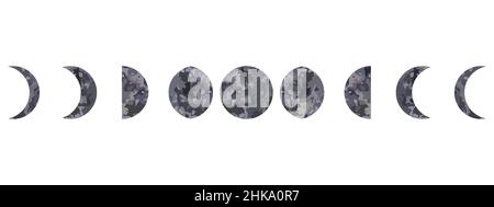 Moon phase. Textured surface of the moon. Lunar phases throughout the cycle.  Crescent type design. Astronomical observation of the earth's satellite f  Stock Vector Image & Art - Alamy