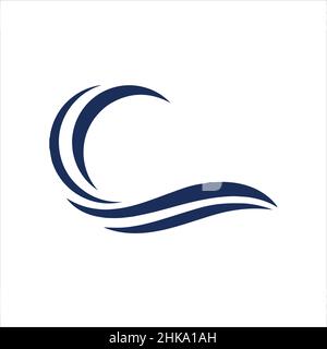C logo shape letter with waves in dark blue color Stock Vector