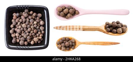 set of various allspice jamaica peppers isolated on white background Stock Photo
