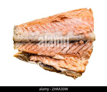 half baked salmon tail part isolated on white background Stock Photo