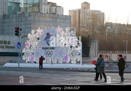 A view of a Beijing 2022 logo in the city ahead of the Beijing 2022 Winter Olympic Games in China. Picture date: Thursday February 3, 2022. Stock Photo