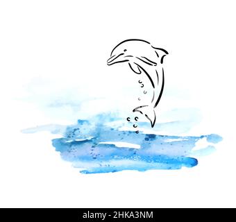 Dolphin icon Black line art vector in black and white outline set ...