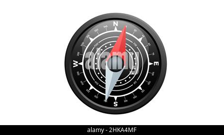 Realistic black nautical compass. Dial and magnetic needle. Vector illustration isolated. Stock Vector