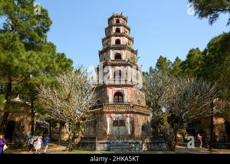 Thien Mu Pagoda Complex on the Perfume River, Hue, Thua Thien Hue province, central Vietnam Also known as the Pagoda of the Celestial Lady Stock Photo