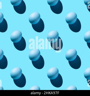 The pattern of their blue eggs with a hard shadow arranged diagonally on a blue background. Minimalistic abstract Easter background. Stock Photo