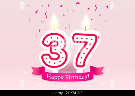 Happy Birthday years. 37 anniversary of the birthday, Candle in the form of numbers. Vector illustration Stock Vector