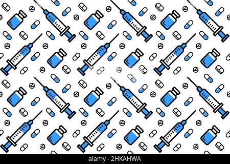 Syringe and vial, pills, vitamins seamless pattern Stock Vector