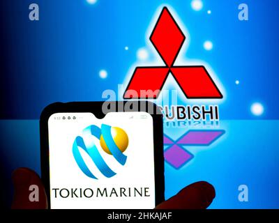 In this photo illustration, a Tokio Marine Holdings logo is seen ...