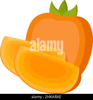 Persimmon on white background, whole fruit and slices, vector illustration Stock Vector