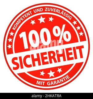 eps vector file. Round button for business and advertising usage, isolated on white background. With text 100% safety (german) Stock Vector