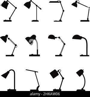 Set of black silhouettes of desk lamp on white background, vector illustration Stock Vector
