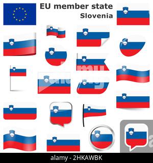 collection of flags and buttons with national country colors of Slovenia Stock Vector