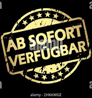 EPS 10 vector with round golden colored stamp with banner and text available now (in german) Stock Vector