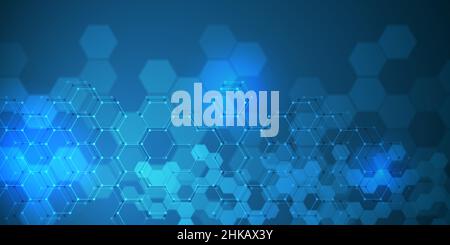EPS 10 vector abstract science and futuristic hexagonal technology concept background. Digital image with blue light effects and blurs over darker bac Stock Vector