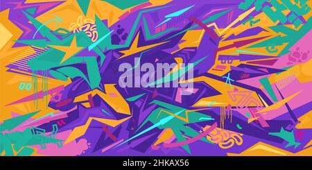 Colorful Metaverse Cyber Abstract Urban Street Art Graffiti Style Vector Template Background Stock Vector