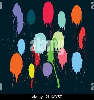 Colored ink stains made bij falling ink on a slanted surface. Vectorized. Stock Vector