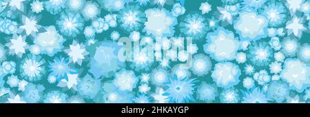 Winter landscape top view. Horizontal composition. Snowy frosty nature in cold season. From high. White drifts of snow. Seamless Illustration in Stock Vector